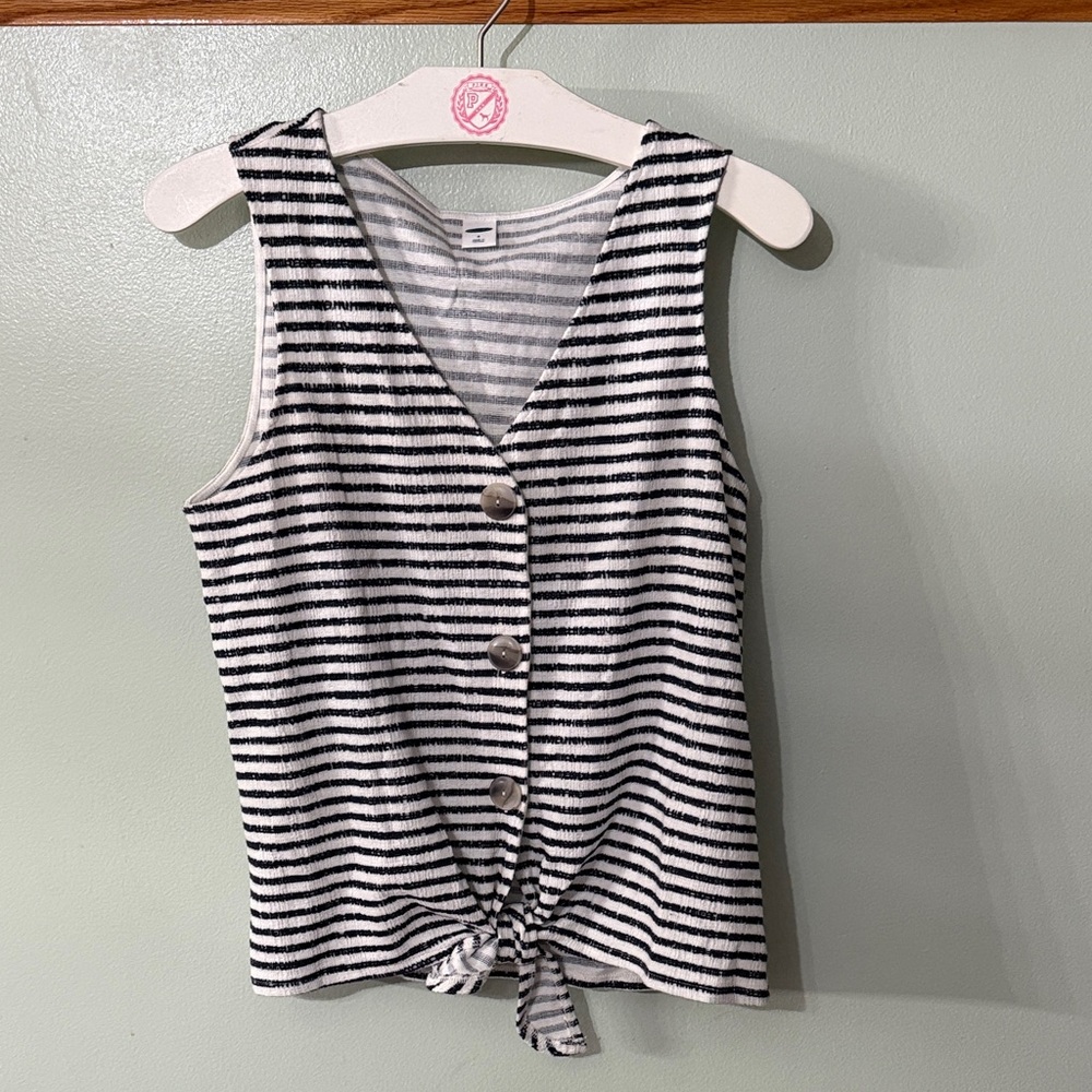 Old Navy Black and White Striped Button-Down Blouse